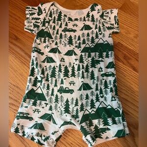 3 months Winter Water Factory organic green camping print snap romper